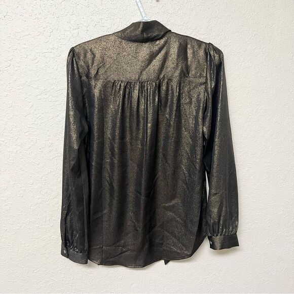 NWT J. Crew Size XS Long Sleeve Bow Button Blouse Luxurious Foil - Picture 4 of 7